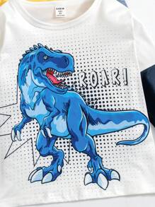 Jonge jongen schattige dinosaurus print patchwork lange mouwen ronde hals T-shirt, lente herfst