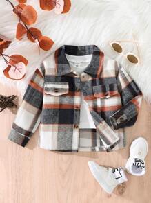 Áo khoác dáng rộng đơn hàng ngày kẻ caro dài tay cho bé gái, thu đông - trái cam - Xem 7