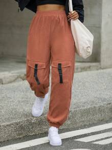 Flirla Casual Solid Color Jogger Pants