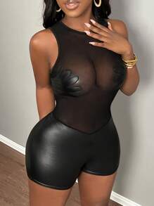 Slaydiva Women's Sleeveless Lace Patchwork Tight Romper