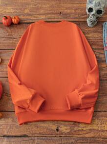 Chiquease Sudadera suelta de terciopelo con estampado de calabaza y leopardo para otoño - Naranja - Ver 2