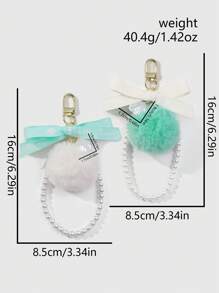 SHEIN 1pc Random Color Furball Ribbon Bow Keychain - Blue - View 4