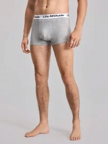 EasyFave 2pcs/Set Men's Solid Color Patchwork Letter Print Casual Boxer Briefs - Multicolor - View 5