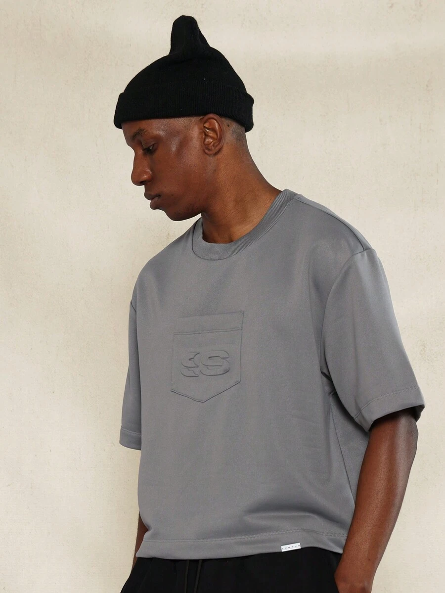 SUMWON Áo thun crop fit in nổi - Xám - Xem 1