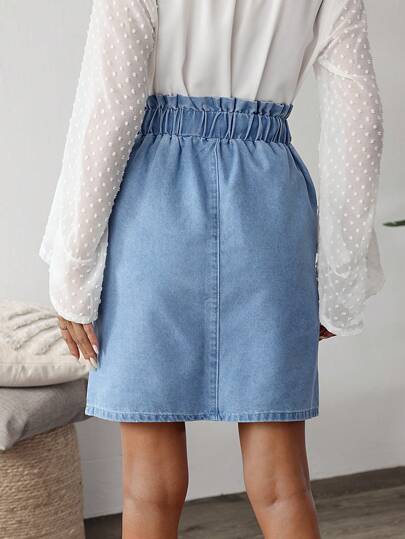 EMERY ROSE Women's Summer Casual Drawstring Denim Skirt