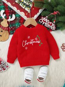 Sweater Natal Bayi Perempuan, Merah dan Putih, Musim Gugur, Lucu, Sekolah - Merah - View 1