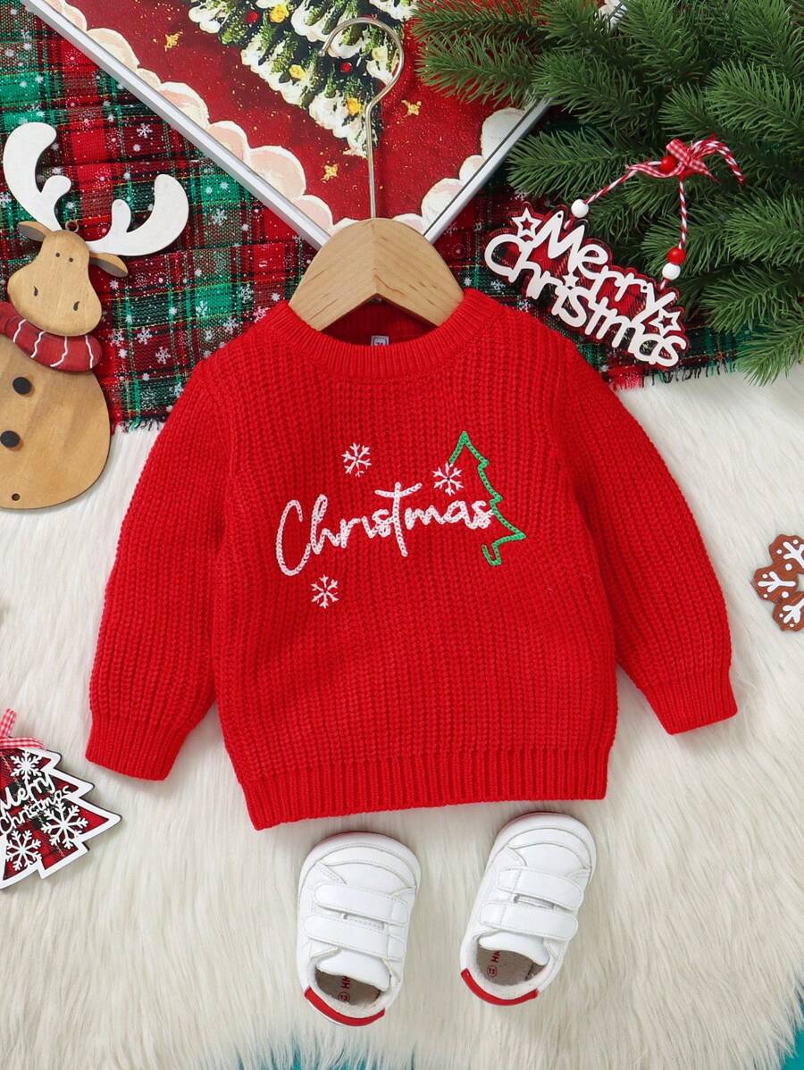 Sweater Natal Bayi Perempuan, Merah dan Putih, Musim Gugur, Lucu, Sekolah - Merah - View 1