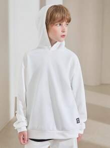 SHEIN Tween Boy Letter Patched Detail Hoodie & Shorts - White - View 1