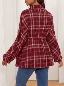 SHEIN 孕妇格子蝙蝠袖系带休闲衬衫春秋季 - 彩色 - 查看 2