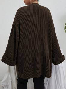 Calvaya Plus Size Casual Solid Color Flare Sleeve Cardigan, Autumn, For Winter Fall Cloth For Women - Coffee Brown - View 2