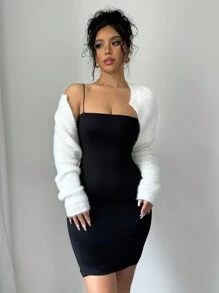 Selianne Mink Fur Sleeveless Solid Color Short Cardigan,Long Sleeve Tops Fall Winter Cloth For Women - White - View 4