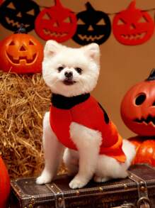 PETSIN 1pc Pet Halloween Frightening Expression Orange Black Color Blocking Warm Cozy Dog Sweater - Multicolor - View 5