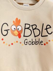 男嬰 Gobble 復古火雞圖案運動衫 秋季款 - 杏色 - 查看 4