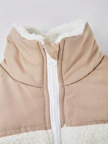 Tween Girls Colorblock Loose Fit Faux Shearling Lined Winter Warm Collared Padded Coat - Multicolor - View 6