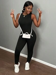 Slaydiva Bộ áo liền quần không tay gợi cảm mới về mùa hè cho bữa tiệc lễ hội âm nhạc - màu đen - Xem 3