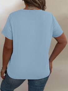 EMERY ROSE 大码女式休闲短袖圆领蝴蝶和蒲公英印花T恤女式上衣 - 淺藍色 - 查看 2