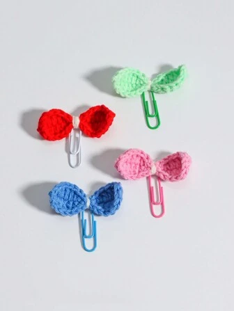 Kawaii 4pcs Cute Colorful Knitted Bow Tie Shaped Book Clips, Suitable For Books