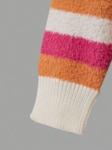 Suéter de niñas con  de color gruesos, patrón de corazón a rayas, apropiado para salidas y fiestas, nueva llegada de otoño/invierno - Blanco - Ver 3