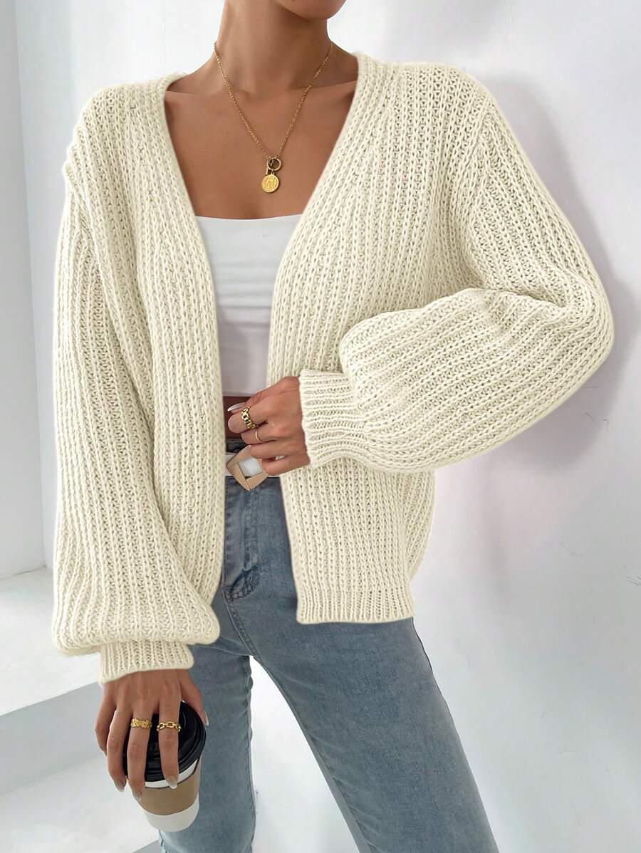 Women Solid Color Lantern Sleeve Cardigan, Autumn Winter,Long Sleeve Tops Fall Cloth For Women - Apricot - View 1