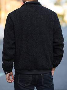 Manfinity Homme Chaqueta tipo teddy con bolsillo con solapa talla grande para hombre