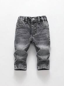 SHEIN 男婴中号水洗弹力牛仔裤 - 灰色 - 查看 1