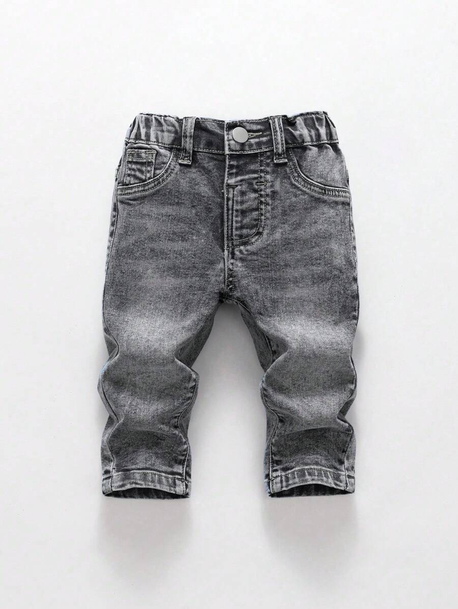 SHEIN 男婴中号水洗弹力牛仔裤 - 灰色 - 查看 1
