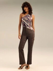 TypaGal 蛇纹 PU 直筒长裤