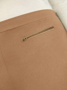 SHEIN Frenchy Plus Size Women's Solid Color Zipper Design Straight Leg Elegant Office Pants