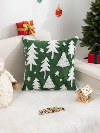 1pc Christmas Tree, Deer & Snowflake Pattern Decorative Plush Throw Pillow Cover, Suitable For Living Room, Bedroom Decor, All Seasons