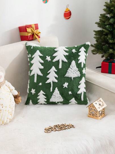 1pc Christmas Tree, Deer & Snowflake Pattern Decorative Plush Throw Pillow Cover, Suitable For Living Room, Bedroom Decor, All Seasons