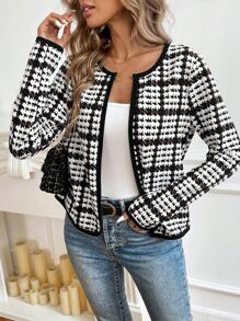 SHEIN Privé 女士休闲千鸟格印花夹克，秋季