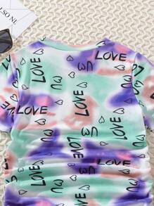 SHEIN Tween Girl Tie Dye Letter Graphic Ruched Side Tee Dress Summer Holiday - Multicolor - View 6