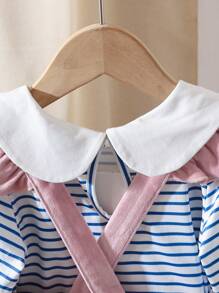 Baby Mädchen Set aus Langarm Top mit Regenbogen Stickerei, gestreift und Lätzchen Kleid - Pink - Übersicht 7