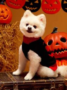 PETSIN 1pc Halloween Funny Expression Bicolor Warm And Comfortable Dog Sweater - Multicolor - View 3