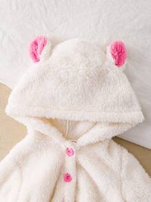 Baby Girls Cute Rabbit Ear Hooded Pullover And Ruffle Shorts 2pcs Set, Warm Winter Outfit - White - View 11