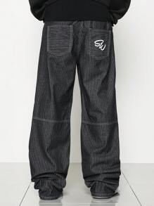 SUMWON Straight Fit Stripe Jean - Black - View 5