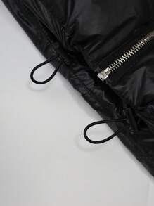 SHEIN LUNE Chaleco acolchado con capucha y cordón, bolsillos, a prueba de viento, cálido, ropa de invierno para tallas grandes