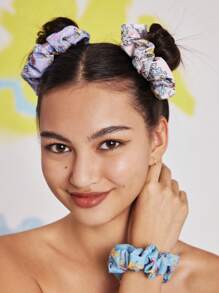 Nick 90s X SHEIN 3pcs/Pack Animation Scrunchies, Suitable For Daily Wear, Hair Ties, Ponytail Holders, Hair Elastics