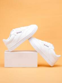 Kids White Low-Top Canvas Sneakers For Boys & Girls, Canvas Trainers For School & Sports