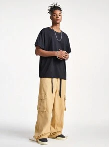 PAVTROS 男士卡其色休闲宽腿宽松纯色卡其色工装牛仔裤，适合送给丈夫、男朋友的礼物 - 卡其色 - 查看 5