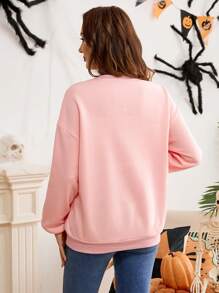 SHEIN Maternity Pink Drop Shoulder Letter Graphic Sweatshirt For Fall And Winter, Halloween - Pink - View 2