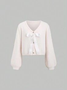 SHEIN Unity 女士秋冬蝴蝶结装饰灯笼袖开衫