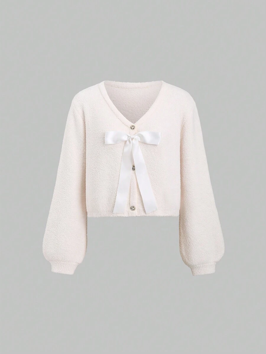 SHEIN Unity 女士秋冬蝴蝶结装饰灯笼袖开衫