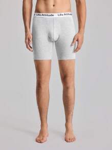 EasyFave Men's Letter Woven Long Boxer Briefs - Light Grey - View 5