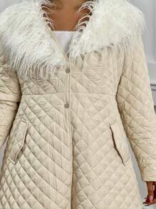 Flirla 大码冬装欧洲优雅大领长款冬装女士棉衣 - 杏色 - 查看 7