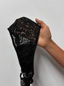 SHEIN Damen Spitzen Verstellbare Träger Sexy BH & Slip Dessous Set - Schwarz - Übersicht 8