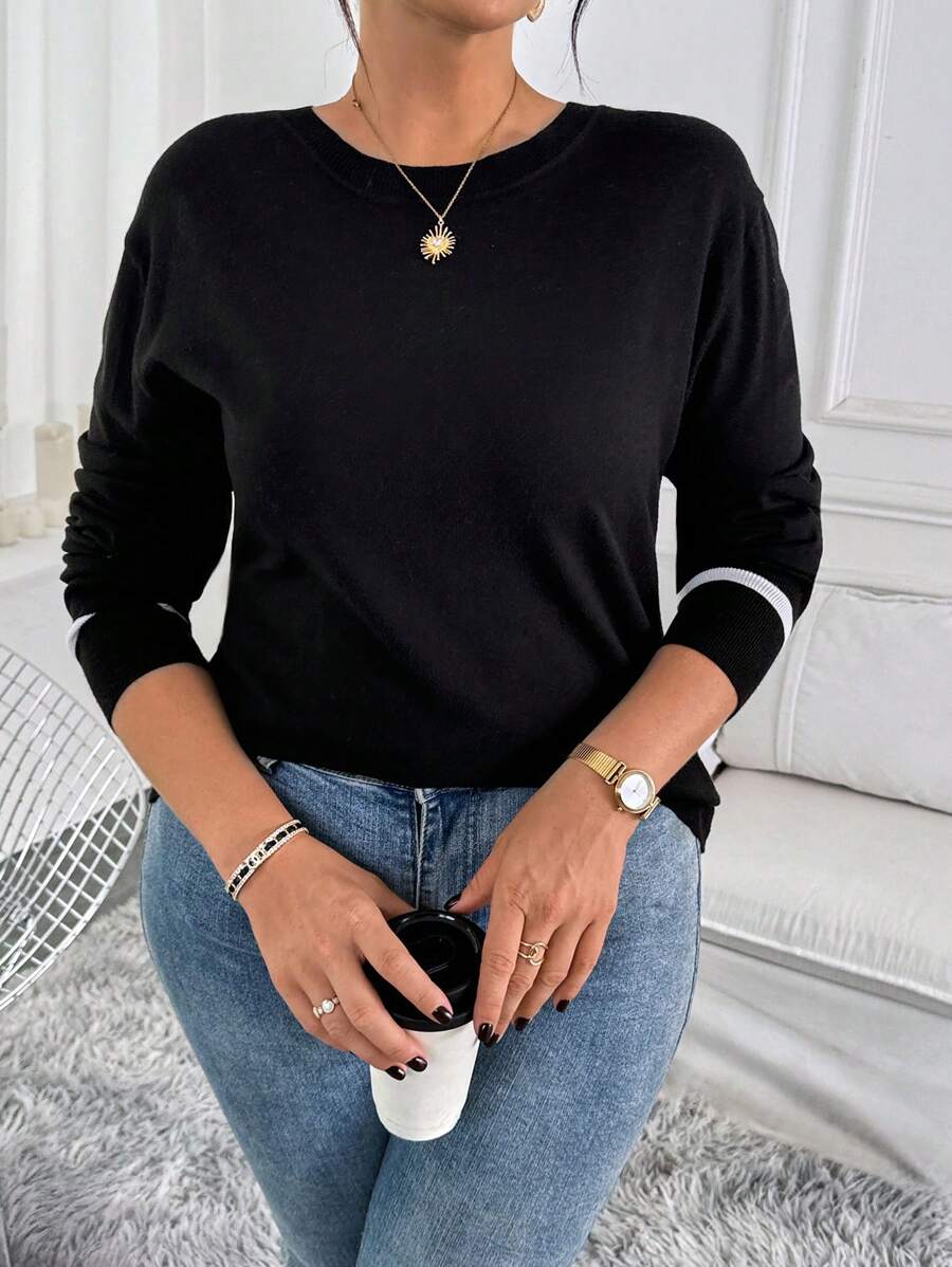 EMERY ROSE 大码经典圆领长袖针织毛衣