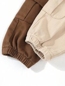 SHEIN Playful Pals 2 件装男婴纯色松紧腰休闲牛仔裤套装，秋季