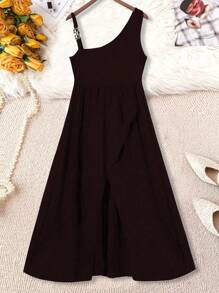 SHEIN Clasi Plus Size Effen Asymmetrische Hals Mouwloze Zomerjurk