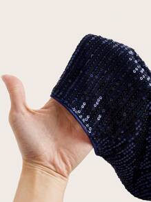 SHEIN Essnce Áo dự tiệc cỡ lớn cho nữ, áo đính sequin, trang phục nữ thanh lịch, áo corset màu xanh gợi cảm, áo dự tiệc cho nữ đi xem hòa nhạc. - Xanh đậm - Xem 7